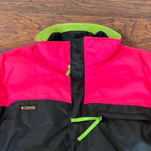 VTG Columbia Colorblock Puffer Jacket Mens Large Neon Pink Black Retro Throwback - Picture 9 of 12